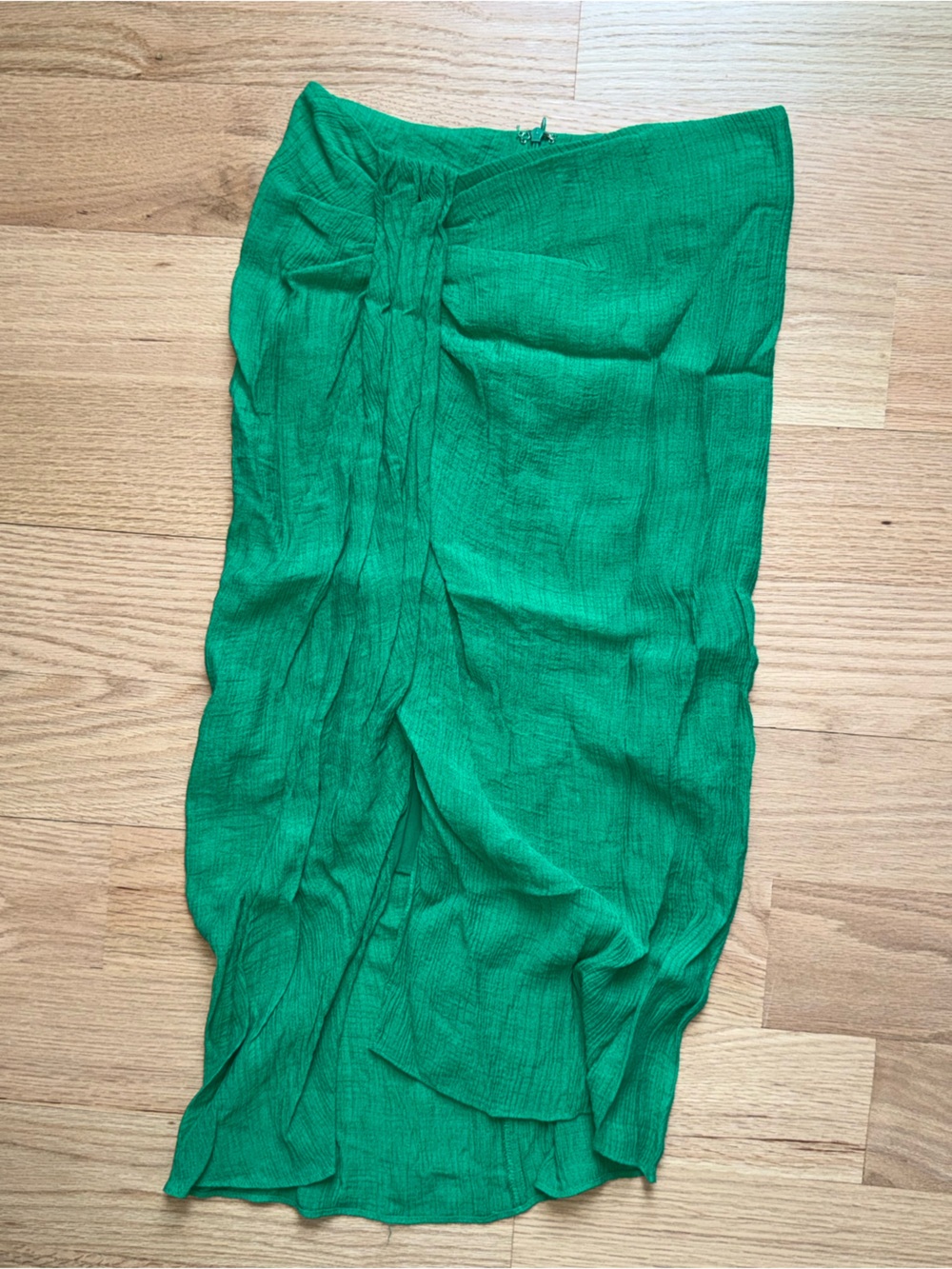 Lush Emerald Green Midi Skirt with Front Tie Detail